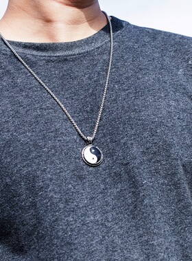 中国新说唱有嘻哈巅峰对决GAI同款国风太极八卦钛钢男女潮流项链