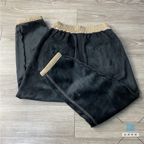 纱卡斜纹全棉水洗面料加绒加厚冬季宽松锥形休闲裤男松紧腰长裤潮 - 图1