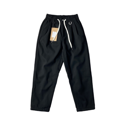 纱卡斜纹全棉水洗面料加绒加厚冬季宽松锥形休闲裤男松紧腰长裤潮 - 图3