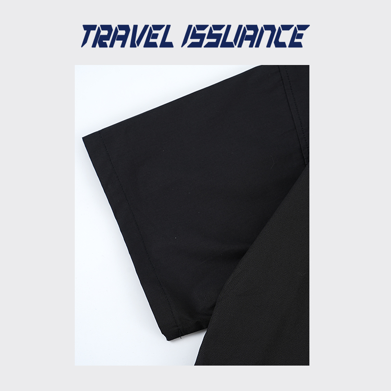 TRAVEL ISSUANCE 黑白界限 美式复古创意印花情侣宽松短袖衬衫ins - 图2