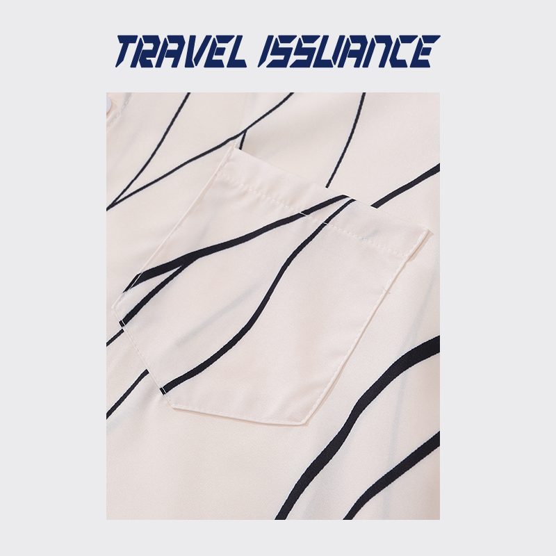 TRAVEL ISSUANCE 遥远的她 日系复古几何条纹印花宽松bf短袖衬衫