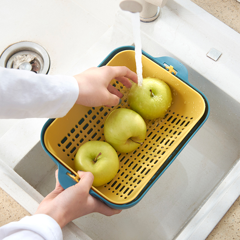 大号双层洗菜盆果蔬沥水篮可翻转厨房网红洗水果盘家用淘米器塑料-图1