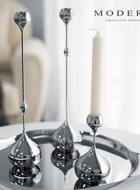 摩登MODERN轻奢不锈钢手工抛光水滴烛台摆件高端家居餐桌装饰礼品