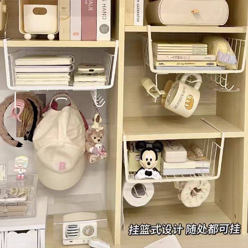 桌下收纳挂篮桌面宿舍好物衣柜分层神器柜子床头下铺悬挂置物架子 - 图1
