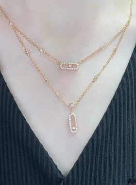 V金高版本梅西家钻可滑动项链法式流苏个性镂空灵动双层锁骨链