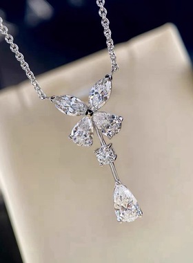 蝴蝶水滴项链V金锁骨链女锆石