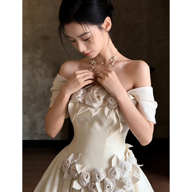 法式复古山茶花一字肩轻婚纱绝美气质礼服高级感新娘结婚订婚主纱,淘宝优惠券,粉丝福利购,淘宝优惠卷