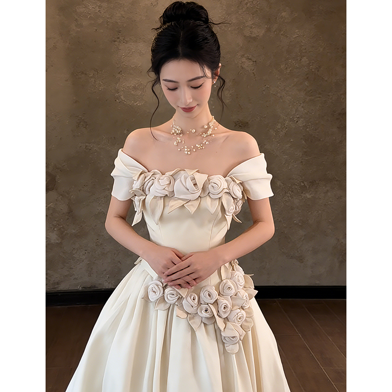 法式复古山茶花一字肩轻婚纱绝美气质礼服高级感新娘结婚订婚主纱,淘宝优惠券,粉丝福利购,淘宝优惠卷