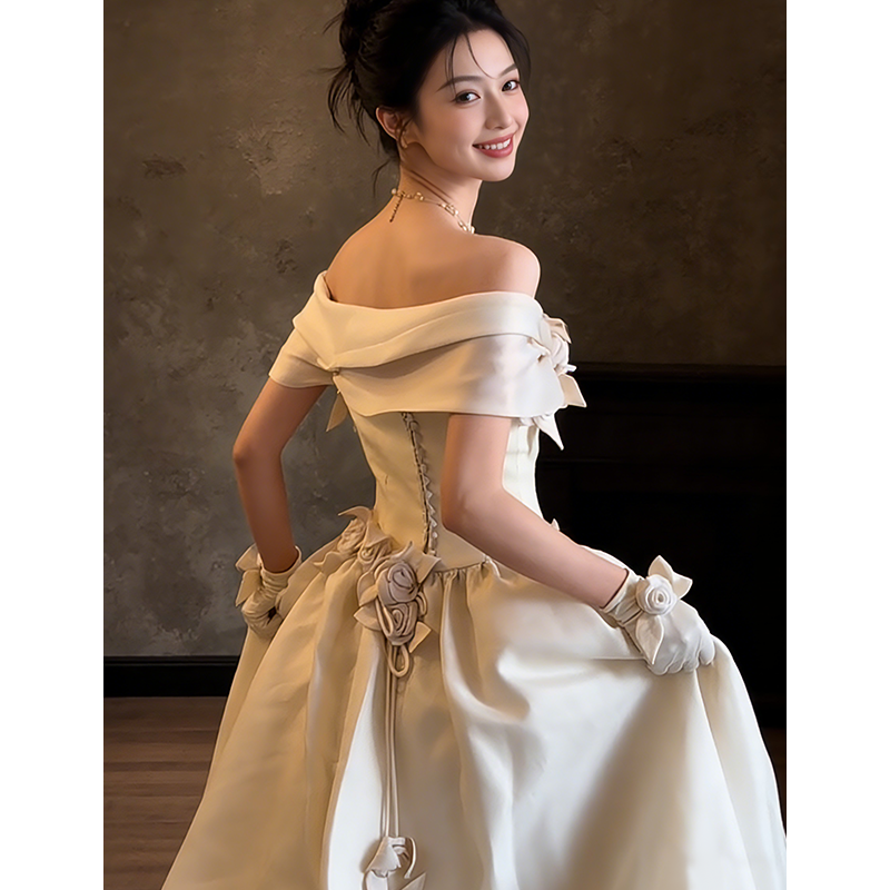 法式复古山茶花一字肩轻婚纱绝美气质礼服高级感新娘结婚订婚主纱,淘宝优惠券,粉丝福利购,淘宝优惠卷