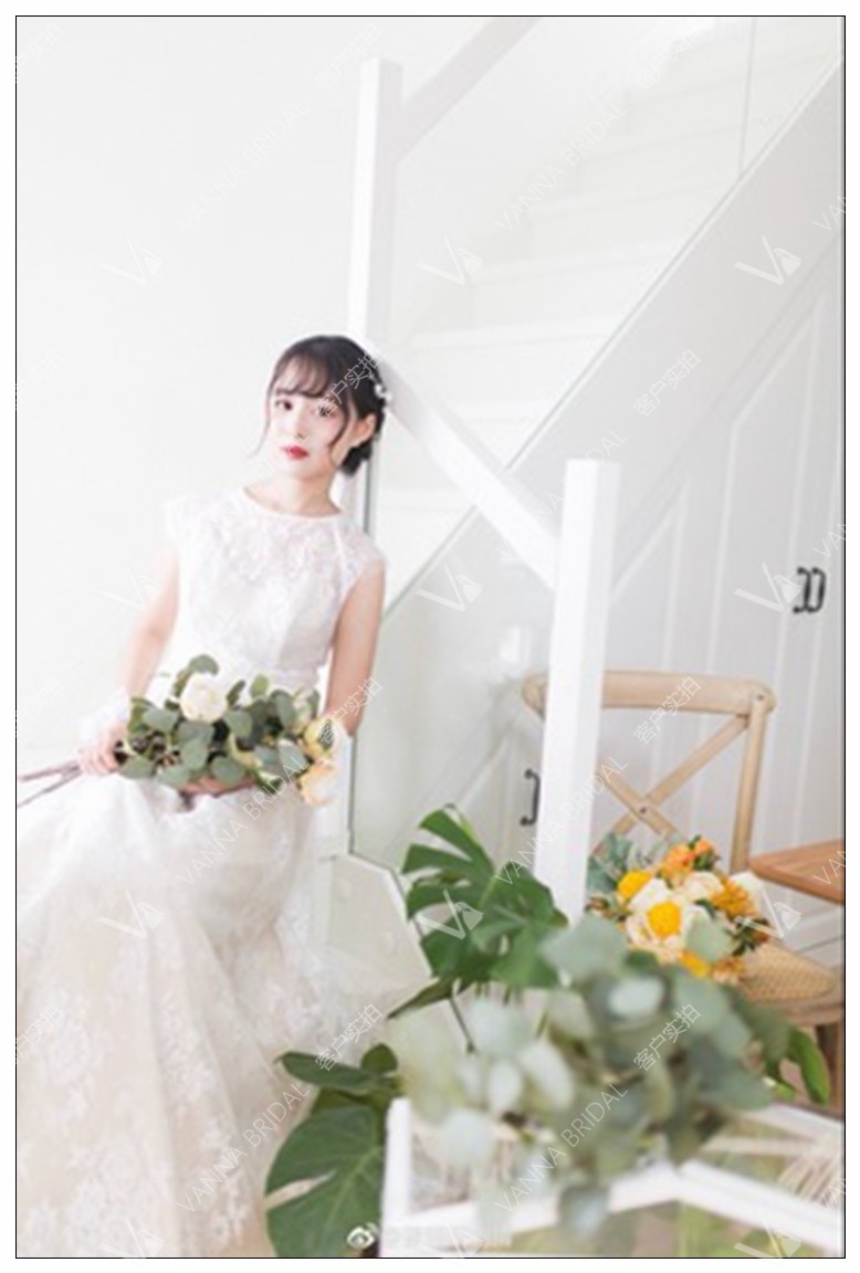 婚礼法式出门纱复古裸色蕾丝轻草坪 雅赏服饰礼服/晚装