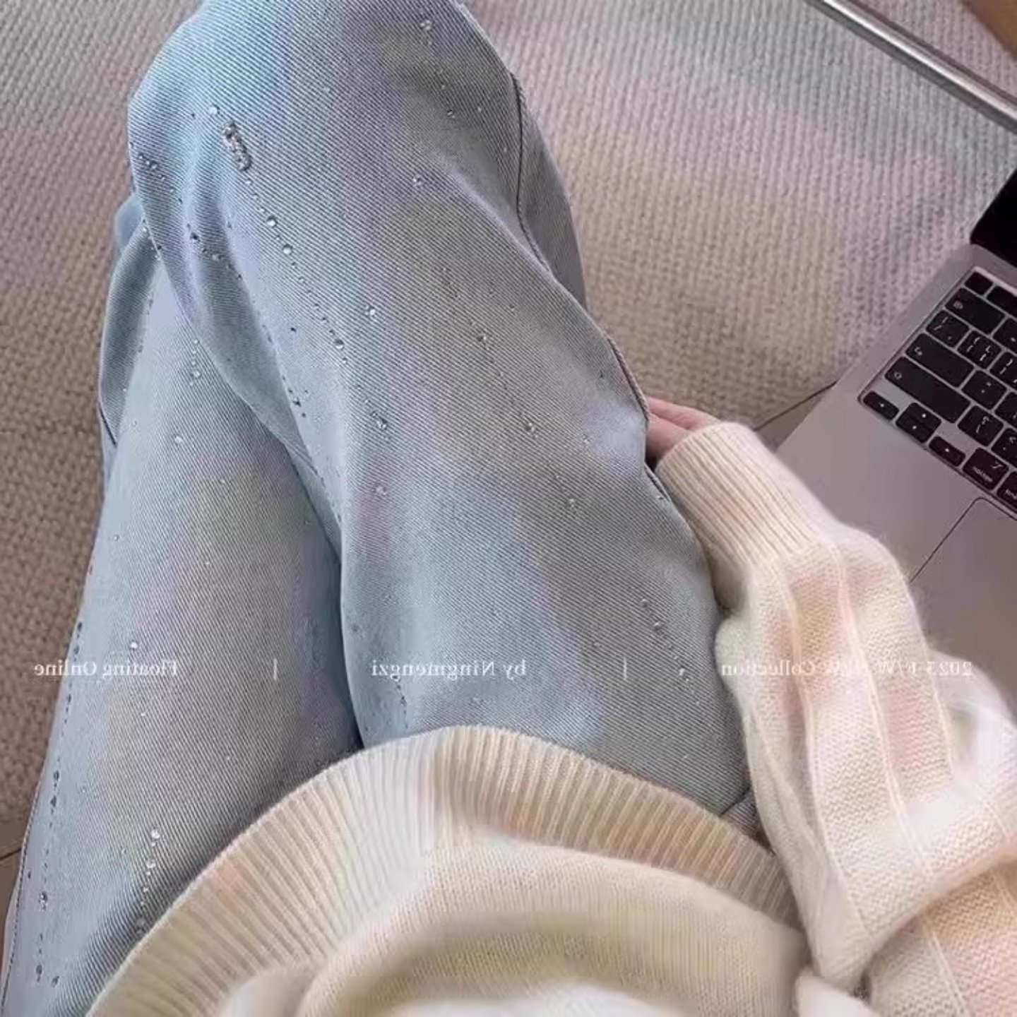 复古浅蓝色烫钻阔腿牛仔裤女2026春季新款高腰遮胯显瘦直筒长裤子,淘宝优惠券,粉丝福利购,淘宝优惠卷