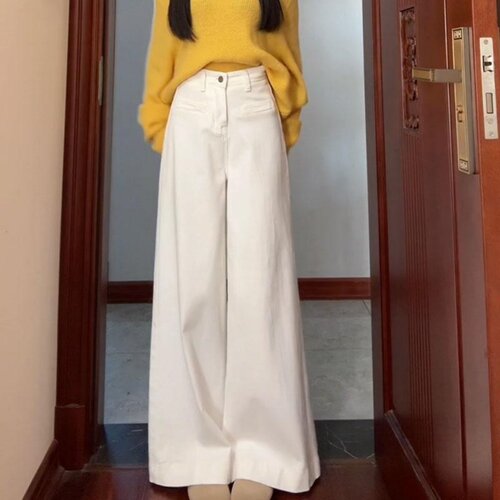 白色阔腿牛仔裤女2026夏季新款高腰宽松不贴腿显瘦垂感直筒拖地裤 - 图2
