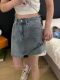 European style denim skirt for women distressed and versatile