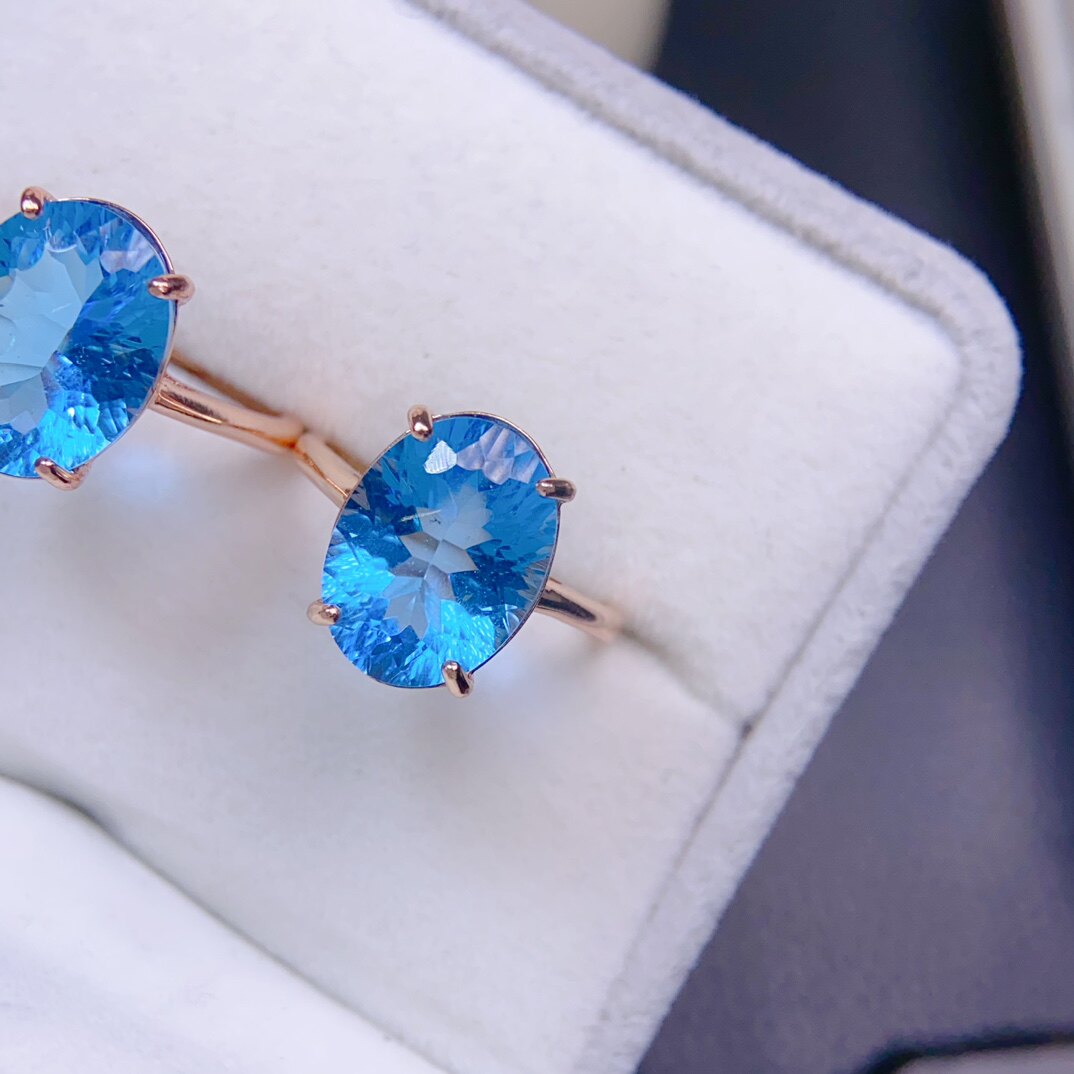 Swiss blue topaz ring, main stone size 10*13mm, 925 silver precision inlay. Hydrating water