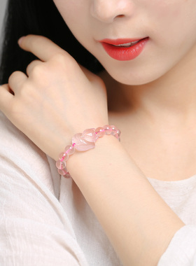 招桃花狐狸天然粉水晶手链女手串
