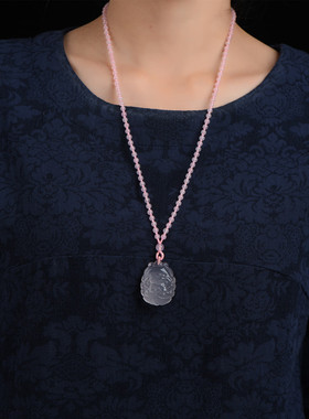 招桃花天然粉水晶九尾狐狸吊坠女