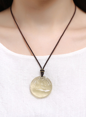 天然黄水晶九尾狐狸吊坠女毛衣链