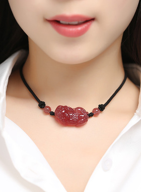 招财桃花天然草莓晶貔貅吊坠女女