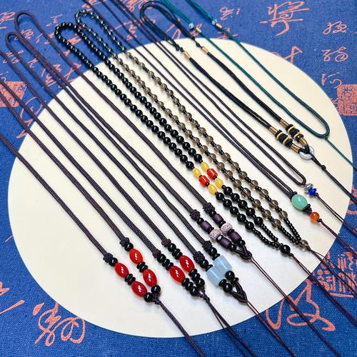 高档吊坠挂绳男女毛衣项链绳子玉佩黑曜石翡翠菩提手工编织长款 - 图3