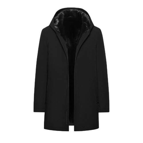 【可抗寒-30度】十字貂内胆派克服中长款连帽尼克服环保皮草外套 - 图0