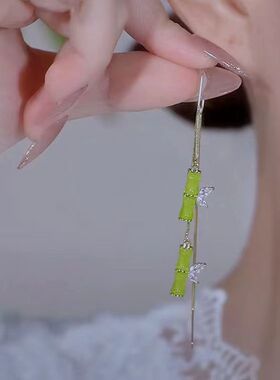 绿色竹节耳线女防丢设计感