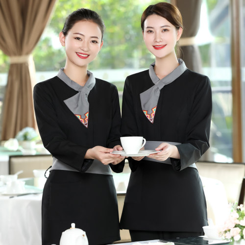 高档酒店餐饮服务员工作服女长袖秋冬中式餐厅火锅饭店服装定制男 - 图0