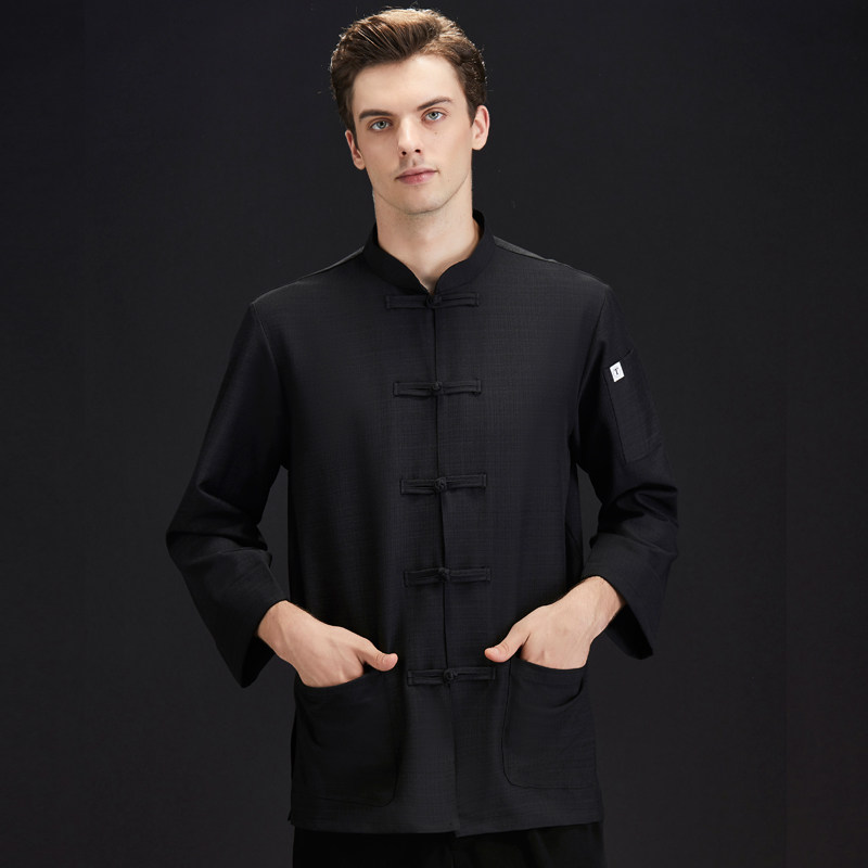 棉麻厨师工作服男长袖秋冬季中式餐厅火锅饭店特色复古中国风服装 棉麻厨师工作服男长袖秋冬季中式餐厅火锅饭店特色复古中国风服装