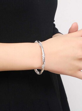 银手镯女推拉开口银手环实心银镯子银手链送妈妈闺蜜生日节日礼物