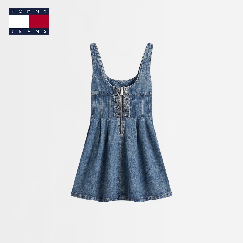 Tommy26春夏新款女装纯棉潮流美式辣妹褶皱修身吊带牛仔连衣裙,淘宝优惠券,粉丝福利购,淘宝优惠卷