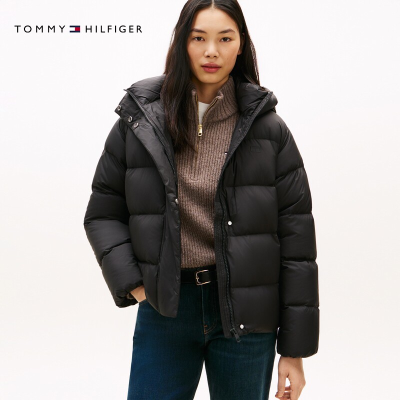 Tommy秋冬女装潮流休闲通勤合身保暖90绒绗缝连帽面包羽绒服外套 勤连实拍商品图