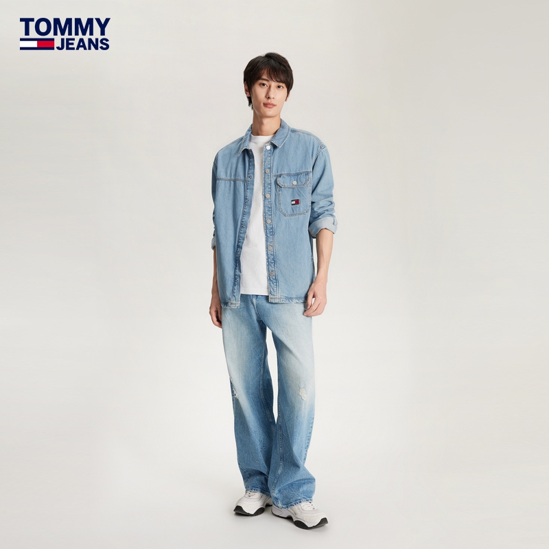 Tommy 24新款春夏男纯棉复古美式刺绣宽松牛仔衬衫外套DM0DM18328 - 图0