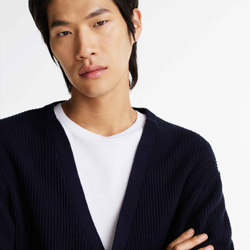 Tommy25春夏新款男装纯棉肌理V领慵懒宽松美式风毛衣针织开衫外套 - 图1