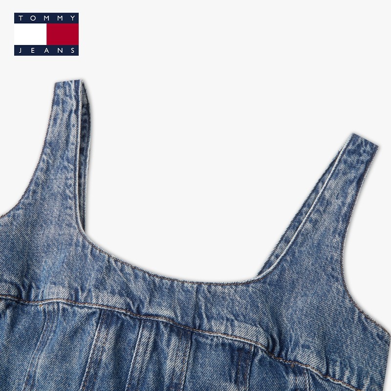 Tommy26春夏新款女装纯棉潮流美式辣妹褶皱修身吊带牛仔连衣裙,淘宝优惠券,粉丝福利购,淘宝优惠卷