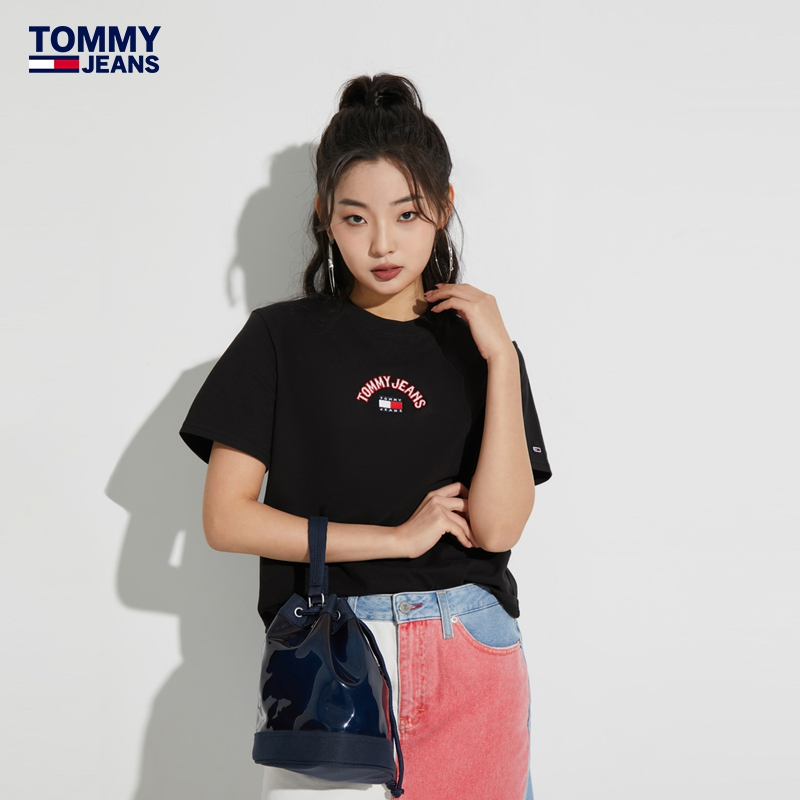 Tommy 女装重磅纯棉经典弧形刺绣字母合身版短袖T恤DW0DW15650 - 图0