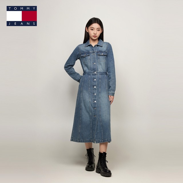 Tommy Women's Cotton Stud Button Denim Long Skirt