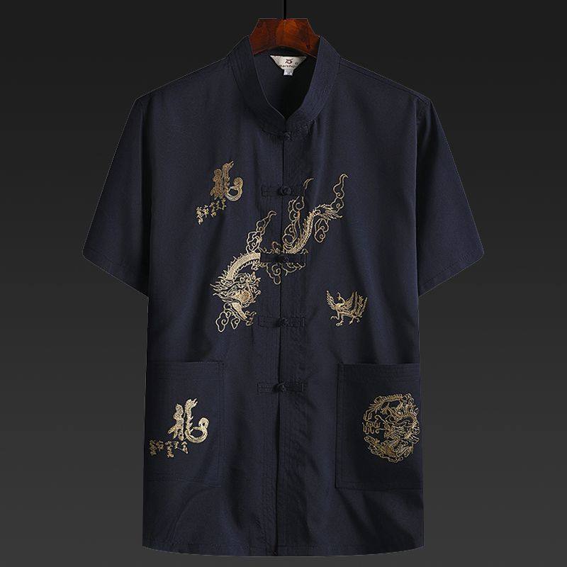 中老年男装夏装唐装男短袖爷爷中国风刺绣宽松爸爸大码晨练服汉服,淘宝优惠券,粉丝福利购,淘宝优惠卷