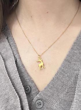 时尚黄金包银项链女黄金色一路有你吊坠圣诞小金鹿时尚简约高级感