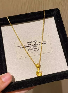 黄金包银黄金色凯蒂猫KT猫头勺子吊坠HelloKitty项链珐琅工艺可爱