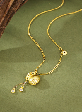 国潮钱币福袋项链s925纯银镀黄金色首饰新款流苏福袋女锁骨链时尚