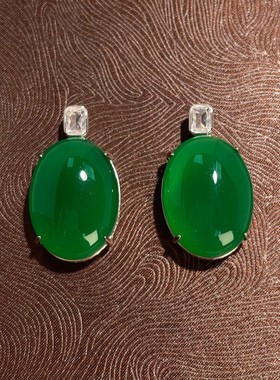 s925纯银天然高冰种绿玉髓鸽子蛋面吊坠翡翠帝王绿色男女颈饰挂坠