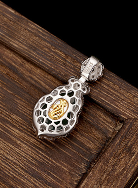 S925纯银首饰镶嵌天然危米翡翠满绿色小葫芦吊坠福禄精致女式玉坠