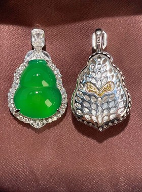 s925纯银首饰天然高冰种绿玉髓葫芦吊坠翡翠帝王绿色福禄葫芦挂坠