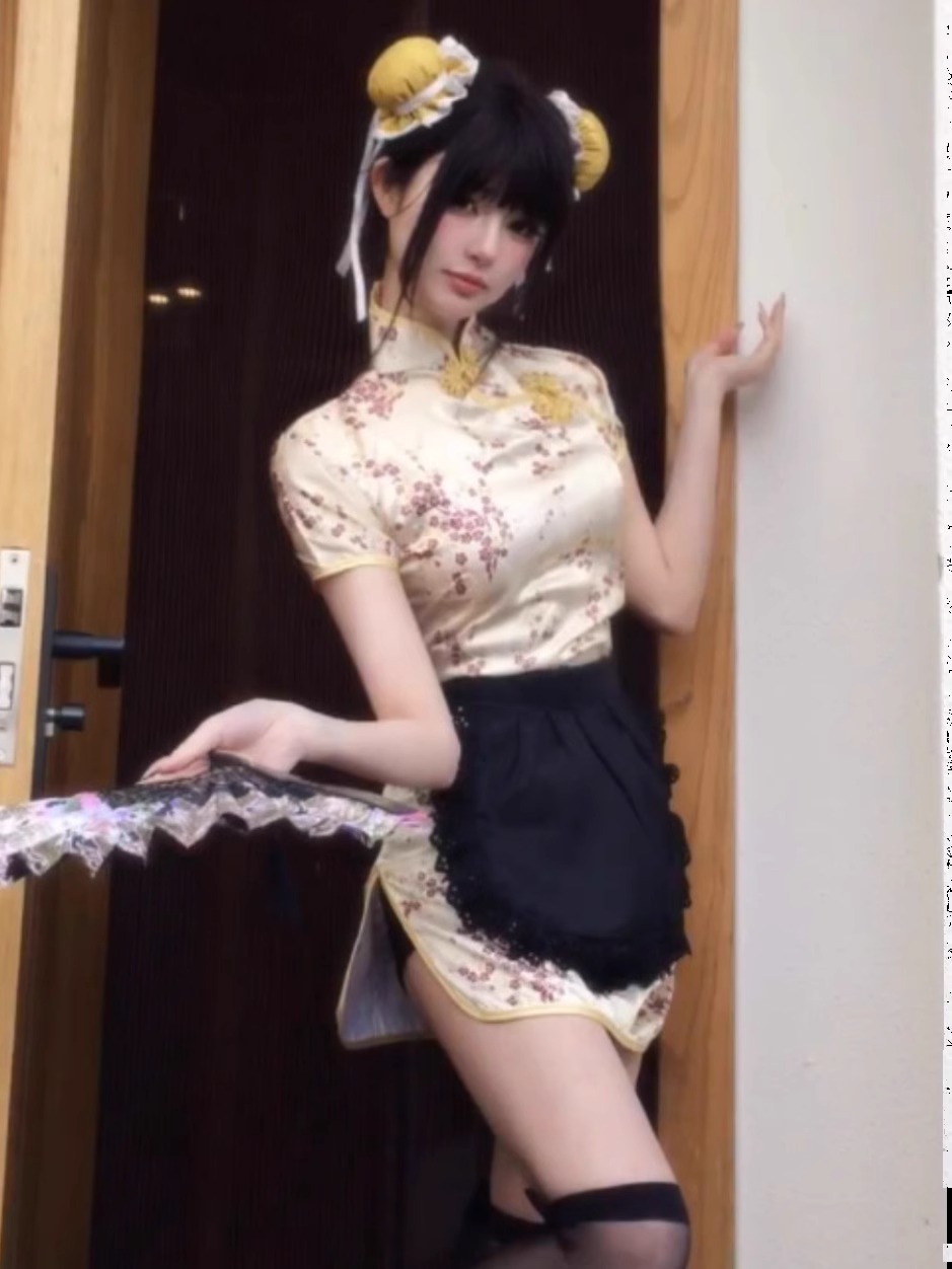 中华小厨娘2.0日系软妹Lolita女仆围裙COS服新中式旗袍连衣裙套装 - 图0