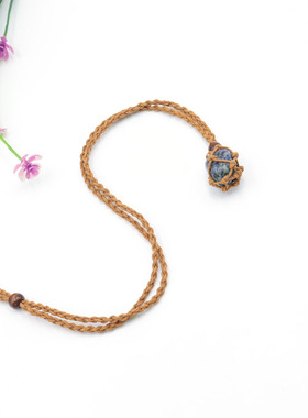 天然石水晶原石网兜手工编织项链