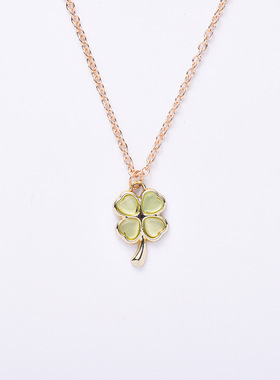 清新简约四叶草猫眼石项链