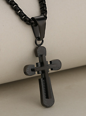 双层不锈钢十字架吊坠钛钢项链