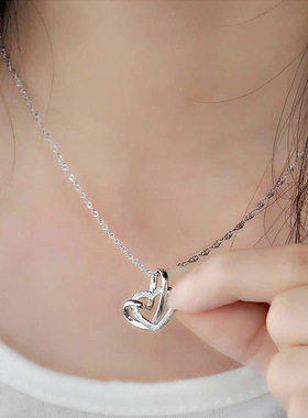 925纯银缠绵双心项链心形