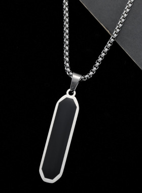 不锈钢黑色滴油几何长条项链