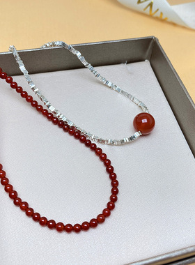 S925纯银新年天然红玛瑙碎银子