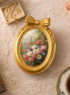金色椭圆形相框蝴蝶结装饰金色边框蝴蝶结挂墙画框生日礼物